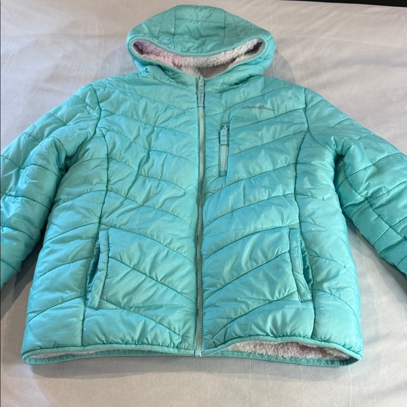Eddie Bauer Girls' Reversible Jacket - Teal, Deer Harbor Waterproof Puffer - Picture 2 of 13
